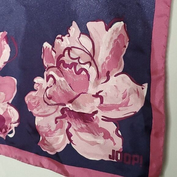 Joop! Abstract Floral Square Scarf Blue Purple Pink 18.5" - Picture 2 of 2